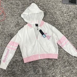 LF white and pink croped bomber jacket